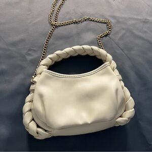 Urban Expressions Beige Faux Leather Hobo Bag Braided Handle Gold Chain Shoulder